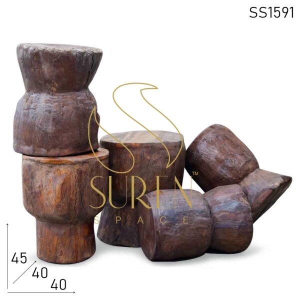 SS1591 Suren Space One of Kind Old Indian Wood Side Table Cum Stool