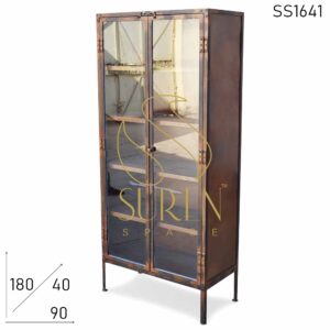 SS1641 Suren Espaço Porta de Vidro Rústico Porta de Vidro Industrial Inspirar Almirah Cum Display Cabinet
