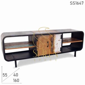 SS1647 Suren Space Heavy Metal Industrial Reclaimed Wood Open Shelves TV Cabinet