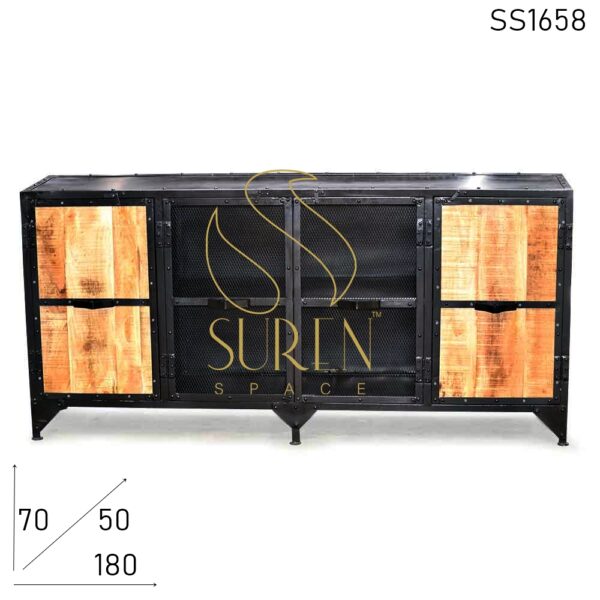 SS1658 Suren Space Industrial Mesh Design Mango Wood Entertainment Unit Design