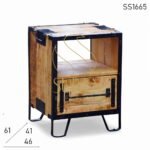 Metal Industrial Solid Indian Wood Bedside Design