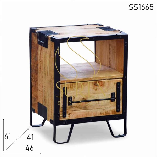 SS1665 Suren Space Metal Industrial Solid Indian Wood Bedside Design