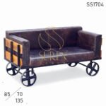 Cast Iron Distress Leather Retro Design Sofa Cum Bench Furniture