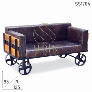 SS1704 SUREN SPACE Cast Iron Distress Leather Retro Design Sofa Cum Bench Furniture