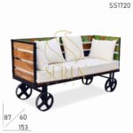 Indian Industrial Cast Iron Wheel Folding Reclaimed Sofa Design