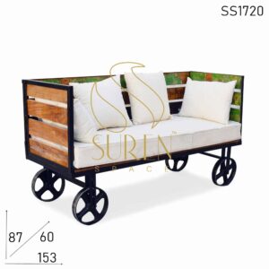 SS1720 SUREN SPACE Indiase industriële gietijzeren wiel vouwen teruggewonnen sofa ontwerp