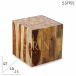 Solid Grain Wood Hollow Design Side Table Cum Stool