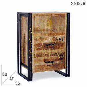 SS1878 Suren Space Metal Frame Solid Wood Industrial Two Drawer Chevet