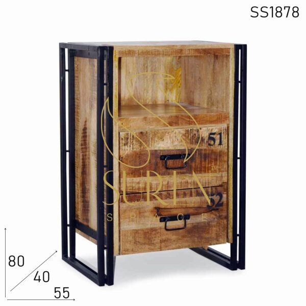 SS1878 Suren Space Metal Frame Solid Wood Industrial Two Drawer Bedside