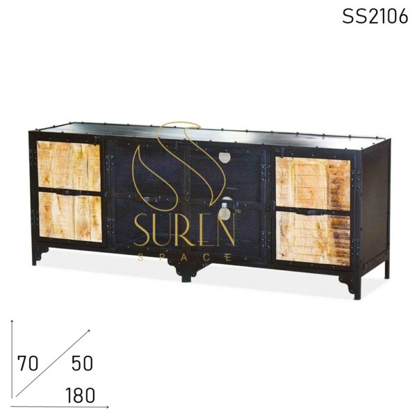 Metal Solid Wood Black Finish Living Room TV Cabinet