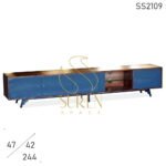 Grey Walnut Metal Base Solid Wood Modern Entertainment Unit