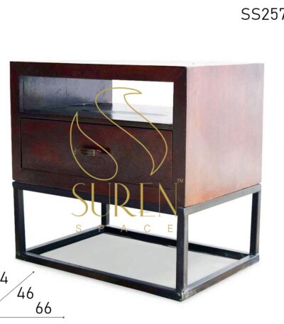 Metal Wooden Single Drawer Contemporary Style Side Table