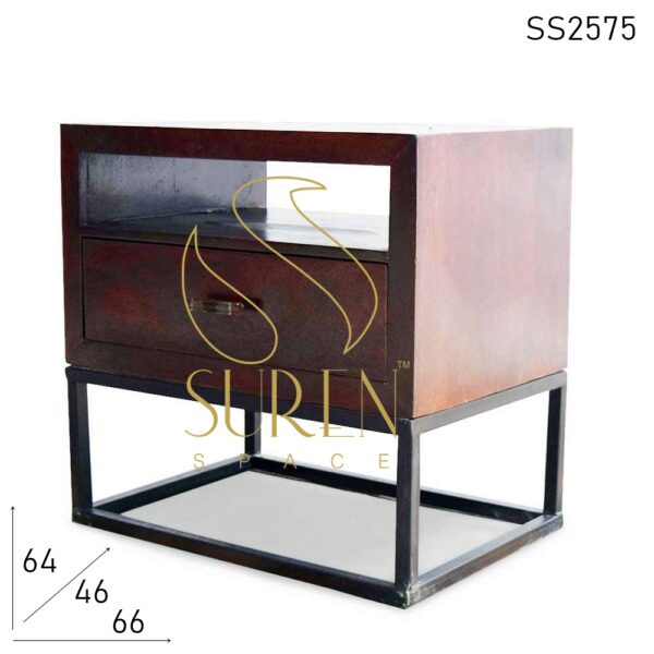 Metal Wooden Single Drawer Contemporary Style Side Table