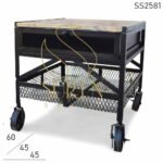 Iron Mesh Work Black Finish Industrial Side Table