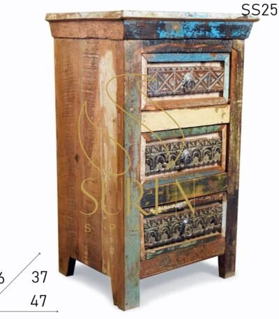 Carved Design Recycled Indian Wood Bedside