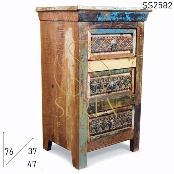 SS2582 Suren Space Carved Design Recycled Indian Wood Bedside
