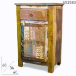 Old Indian Wood Multicolored Farm House Side Table