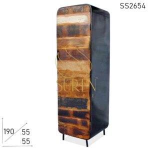SS2654 Suren Space Single Door Reclaimed Wood Metal Frame Almirah Cabinet