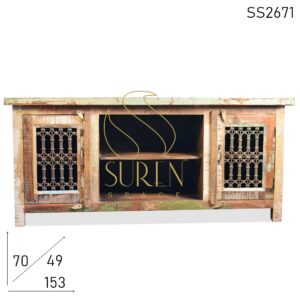 SS2671 SUREN SPACE Old Metal & Wood Combo Ethnic Indian Design TV Cabinet