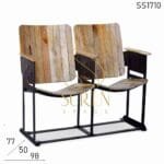 Vintage Style Indian Wood Metal Cinema Chair Bench