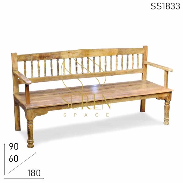 Hand Crafted Solid Indian Restaurant Wooden Bench Design