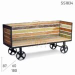 Casting Wheel Base Industrial Folding Reclaimed Wood Sofa Bench
