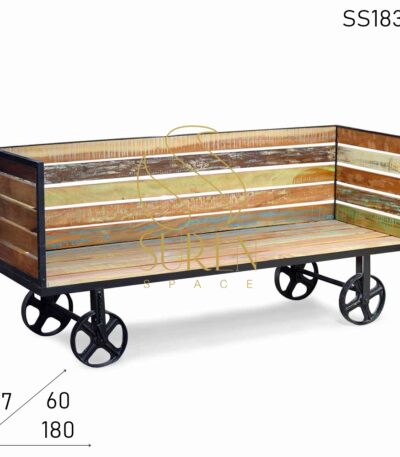 Casting Wheel Base Industrial Folding Reclaimed Wood Sofa Bench