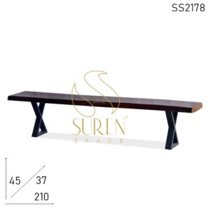 SS2178 SUREN SPACE Live Edge Lodge Solid Wood Metal Base Long Bench