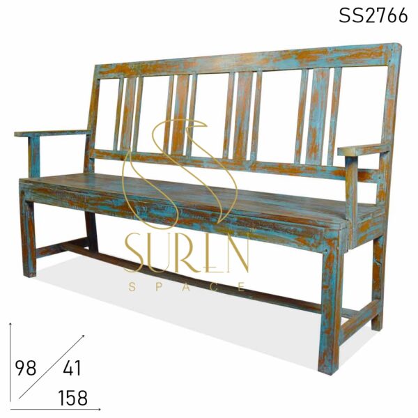 SS2766 SUREN SPACE Blue Distress Antique Finish Solid Wood Bench Design