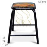 Black Finish Reclaimed Wood Industrial Stool