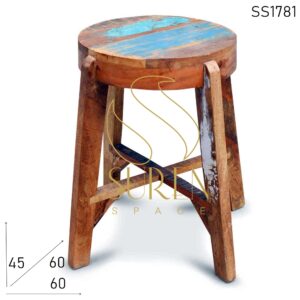 Reclaimed Wood Round Top Distress Finish Stool