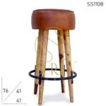 Leather Solid Wood Round Bar Pub Stool Design
