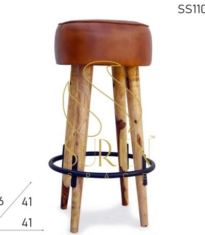 Leather Solid Wood Round Bar Pub Stool Design