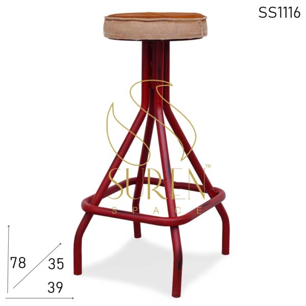 Red Distress Canvas Leather Retro Inspire Commercial Stool