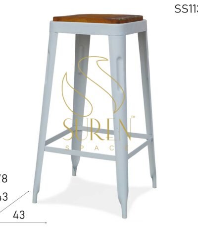 White Finish Metal Wood Top Pub Bar Stool