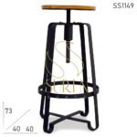 Black Finish Solid Metal Adjustable Wood Bar Stool