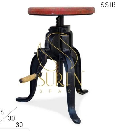 Height Adjustable Cast Iron Wooden Top Industrial Stool