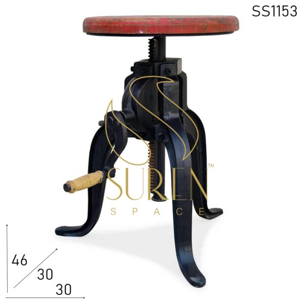 Height Adjustable Cast Iron Wooden Top Industrial Stool