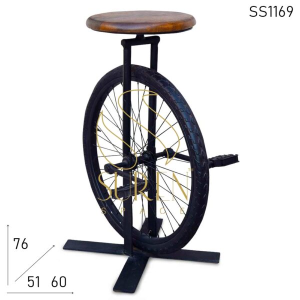 Cycle Wheel Black Finish Unique Bar Stool