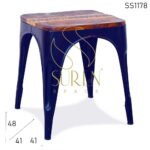 Old Solid Wood Metal Base Industrial Stool Design