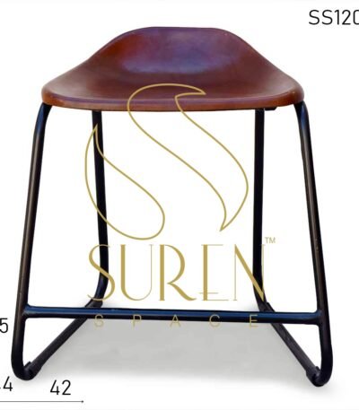 Low Height Leather Seat Metal Base Cafe Stool