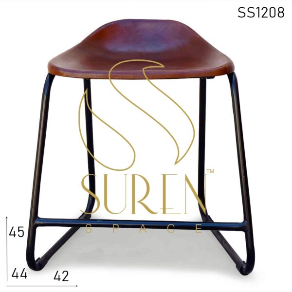 Low Height Leather Seat Metal Base Cafe Stool