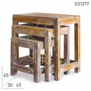 Distress Solid Wood Set of Three Nest of Table Set