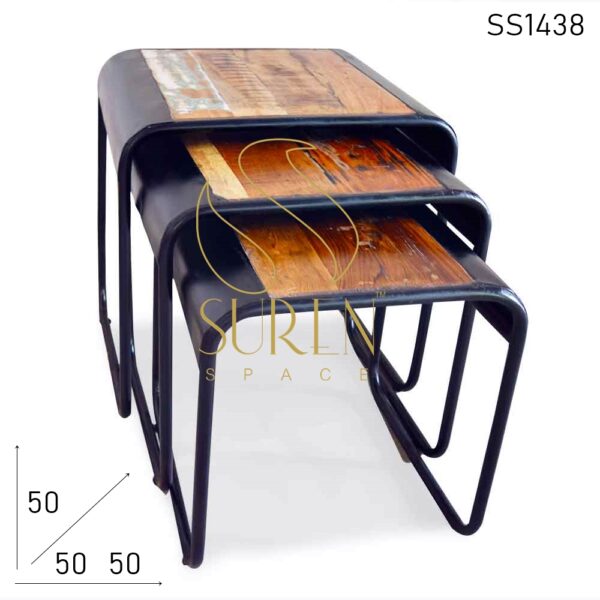 SS1438 SUREN SPACE Reclaimed Wood Metal Set of three Nest of Table Design