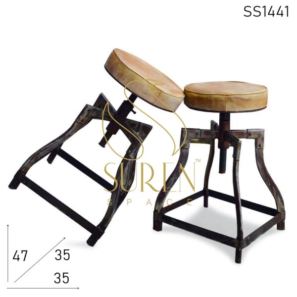 SS1441 SUREN SPACE Distress Metal Bent Pipe Design Leather Seat Industrial Stool Design