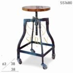 Wheel Base Bent Metal Reclaimed Wood Stool