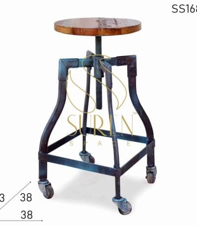 Wheel Base Bent Metal Reclaimed Wood Stool