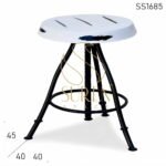 Black & White Distress Metal Industrial Stool