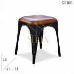 Metal Industrial Stool with Goat Leather Seat