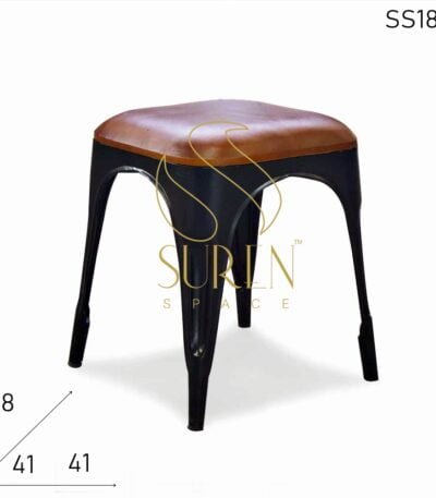 Metal Industrial Stool with Goat Leather Seat